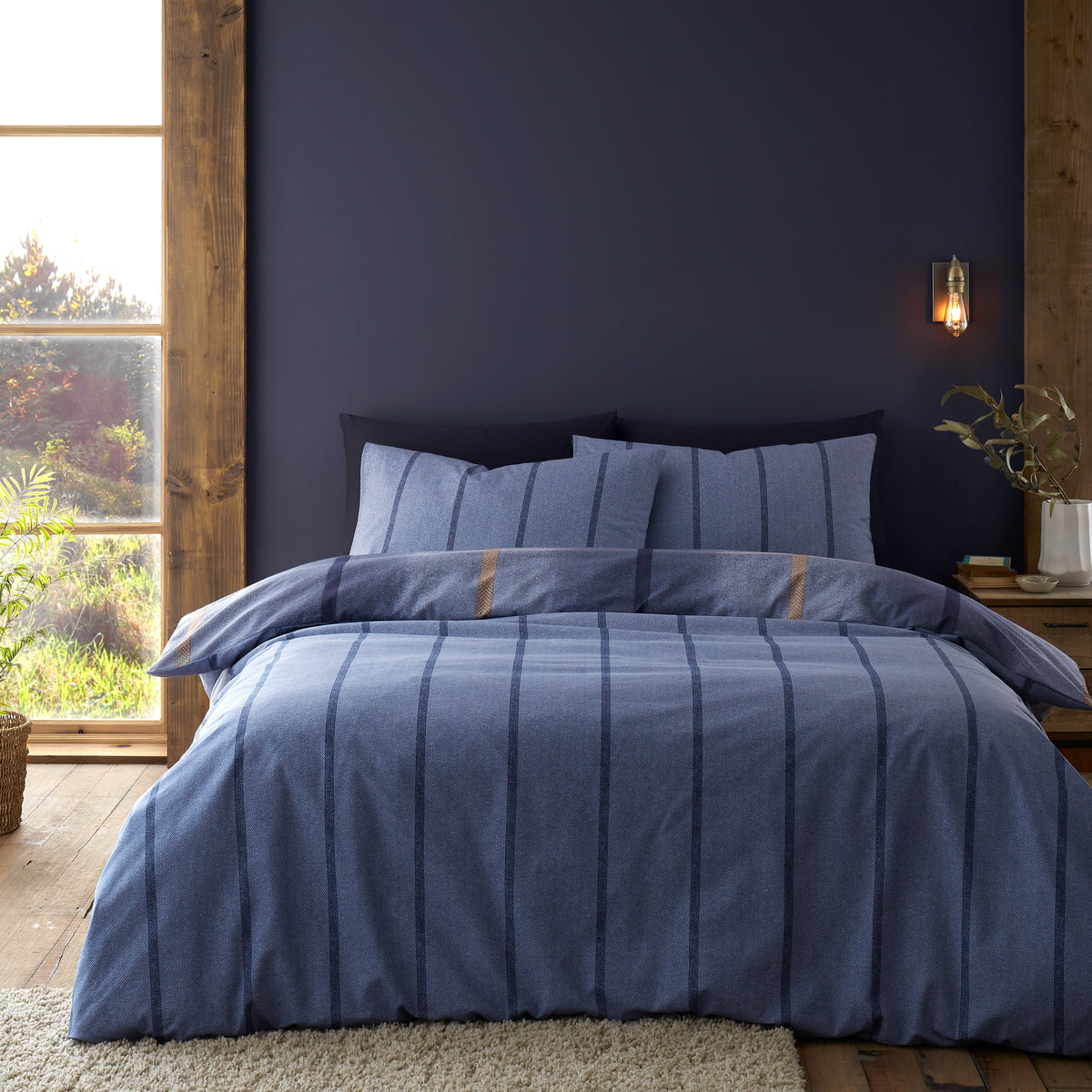 CATHERINE LANSFIELD Brushed 100% Cotton Melrose Tweed Duvet Set - Blue