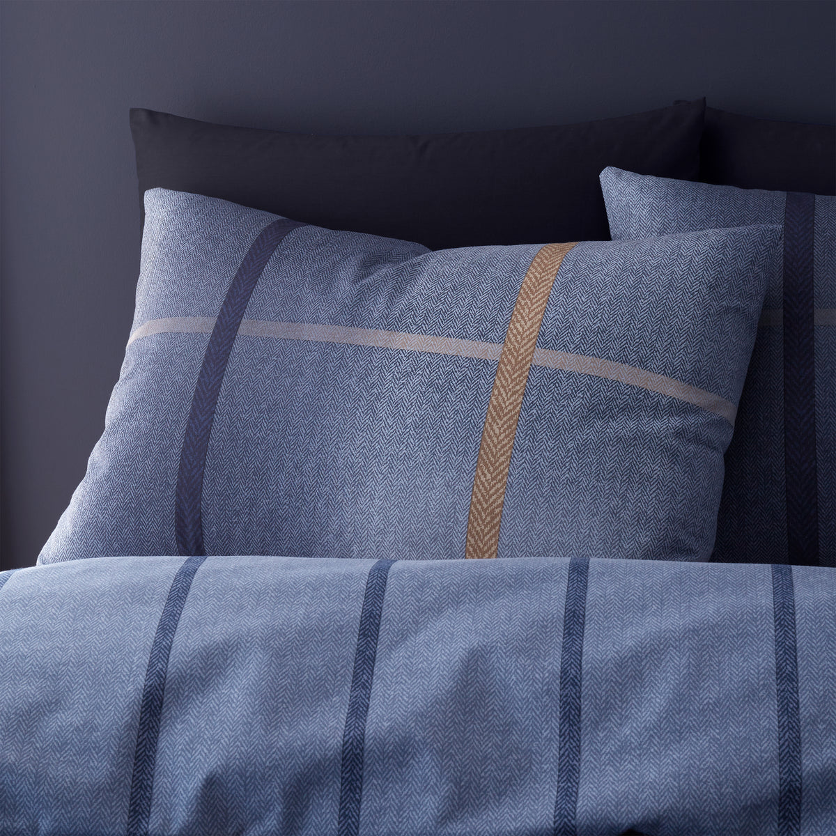 CATHERINE LANSFIELD Brushed 100% Cotton Melrose Tweed Duvet Set - Blue