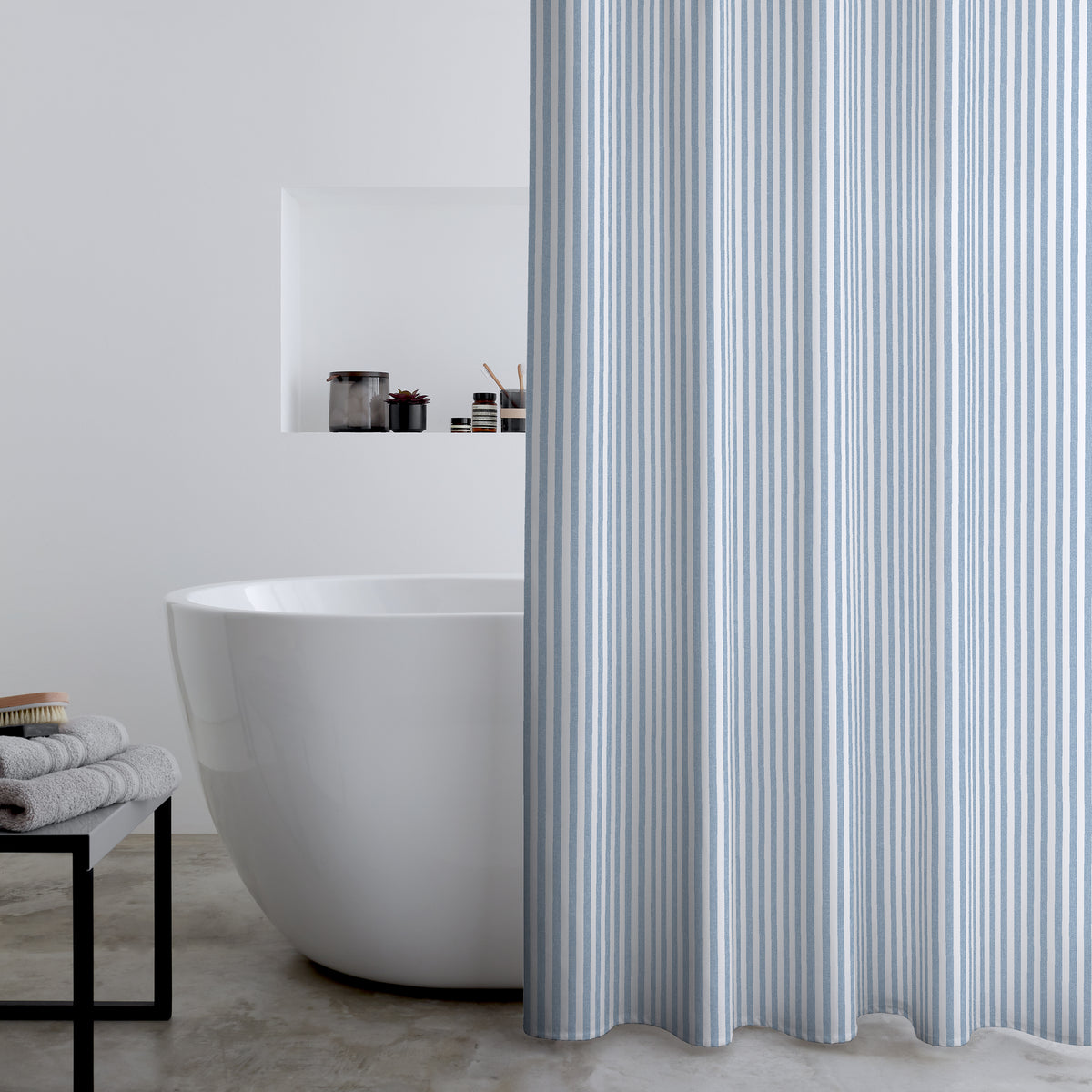 CATHERINE LANSFIELD Timeless Stripe Shower Curtain - Blue