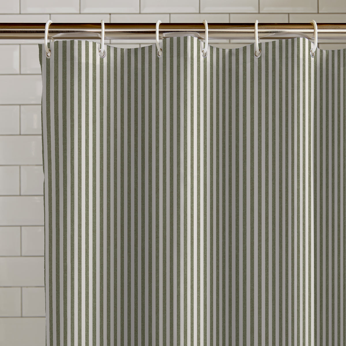 CATHERINE LANSFIELD Timeless Stripe Shower Curtain - Green