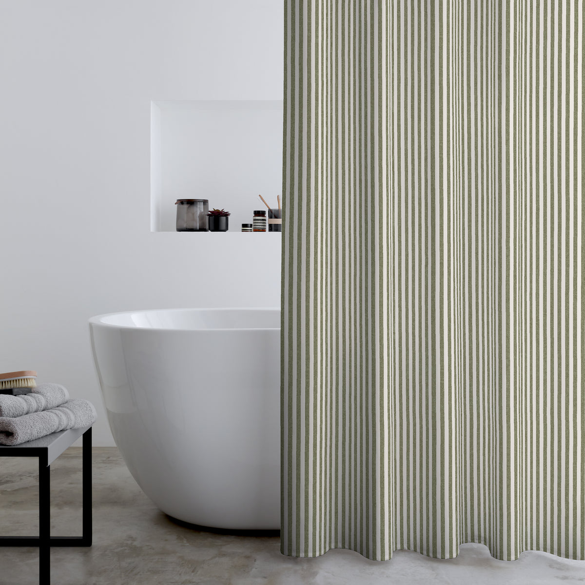CATHERINE LANSFIELD Timeless Stripe Shower Curtain - Green