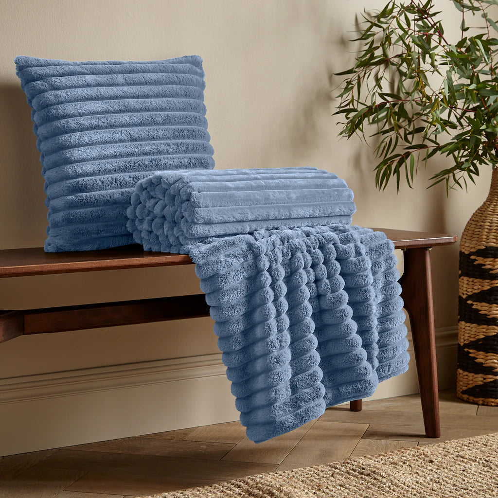 CATHERINE LANSFIELD Cosy Ribbed Cushion - Blue