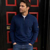 MINERAL Brendan Waffle Knit 1/4 Zip Sweater - Denim