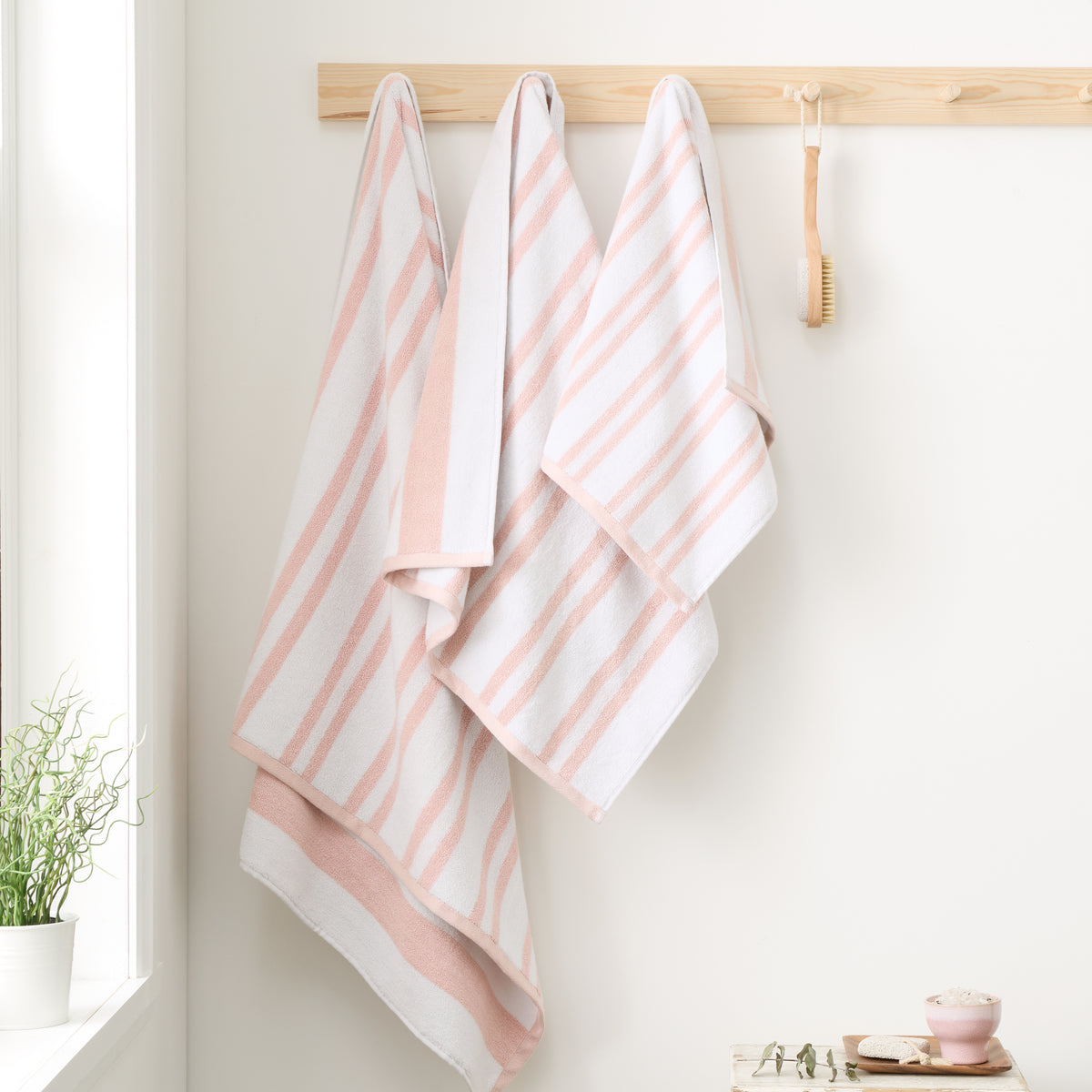 BIANCA Reversible Jacquard Stripe Cotton Towel - Pink (Available in 3 Sizes)