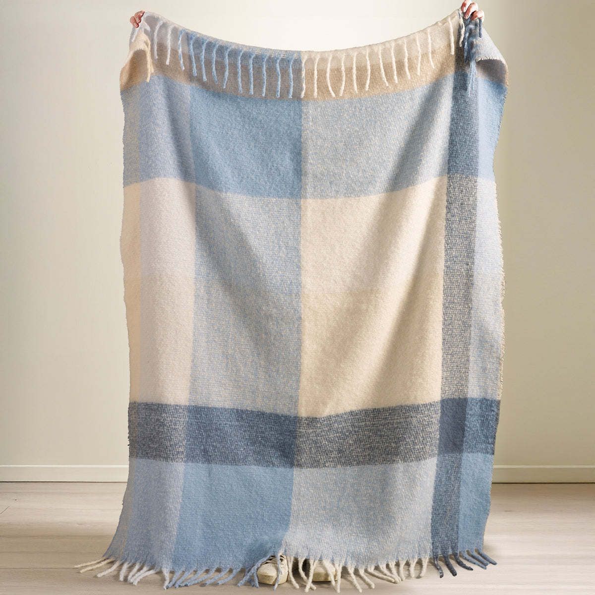 CATHERINE LANSFIELD Faux Mohair Checked Throw - Blue