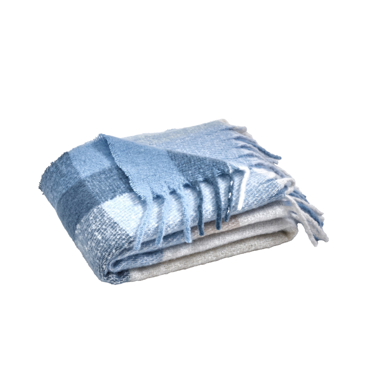 CATHERINE LANSFIELD Faux Mohair Checked Throw - Blue