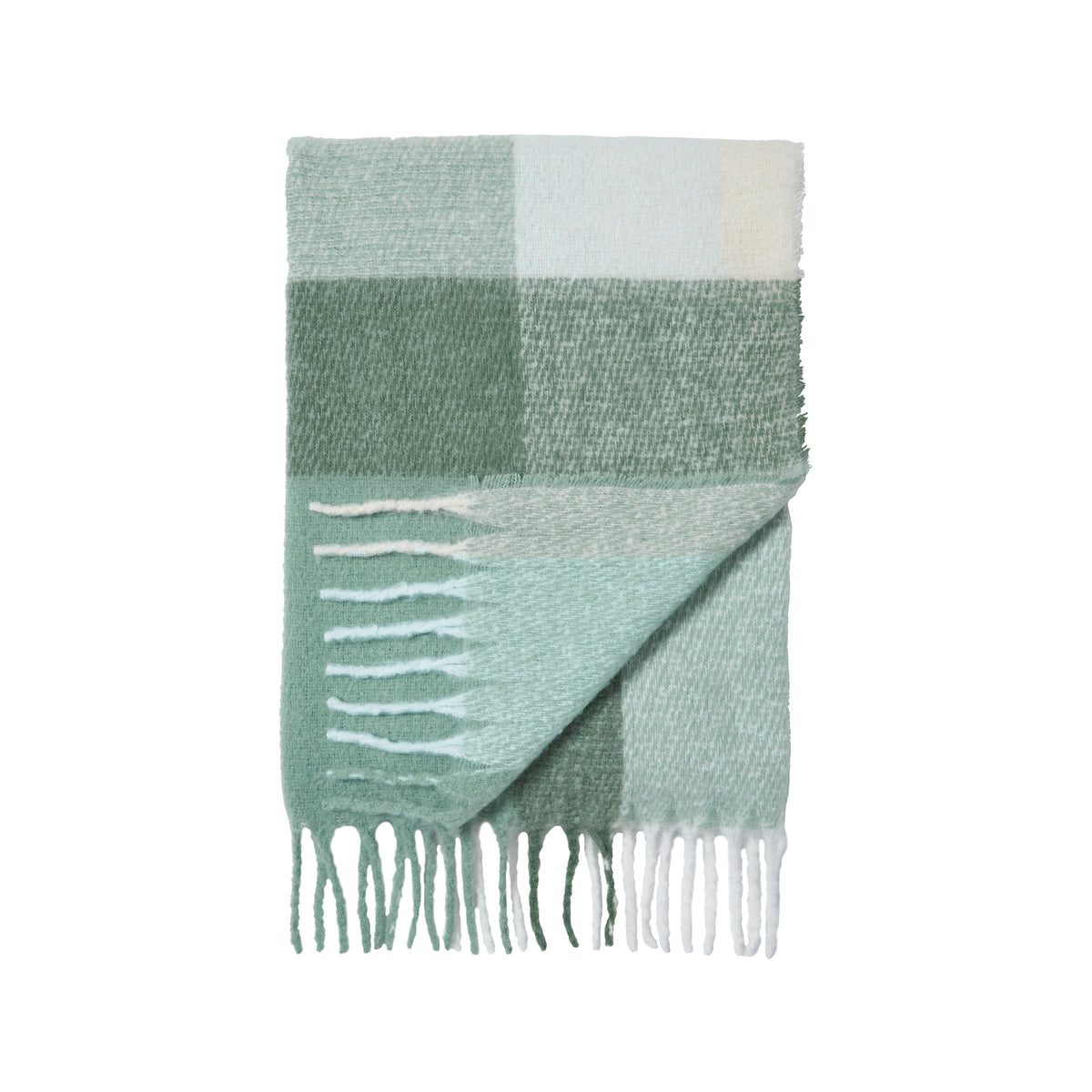 CATHERINE LANSFIELD Faux Mohair Checked Throw - Green