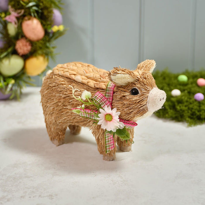 LANGS Bunny Hops Brush Pig With Flowers Ornament 23x16cm