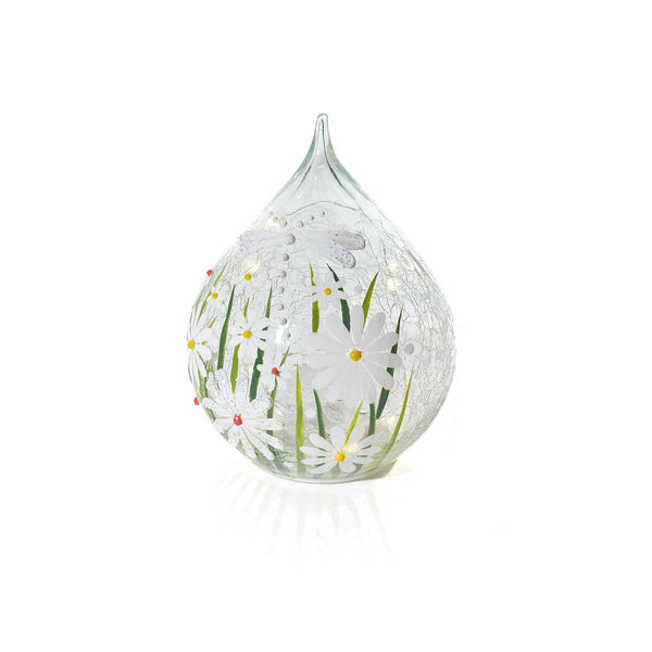 LANGS Floral Crackled Glass LED Teardrop Light 20cm