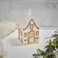 LANGS Holly Cottage Glass LED House 21cm