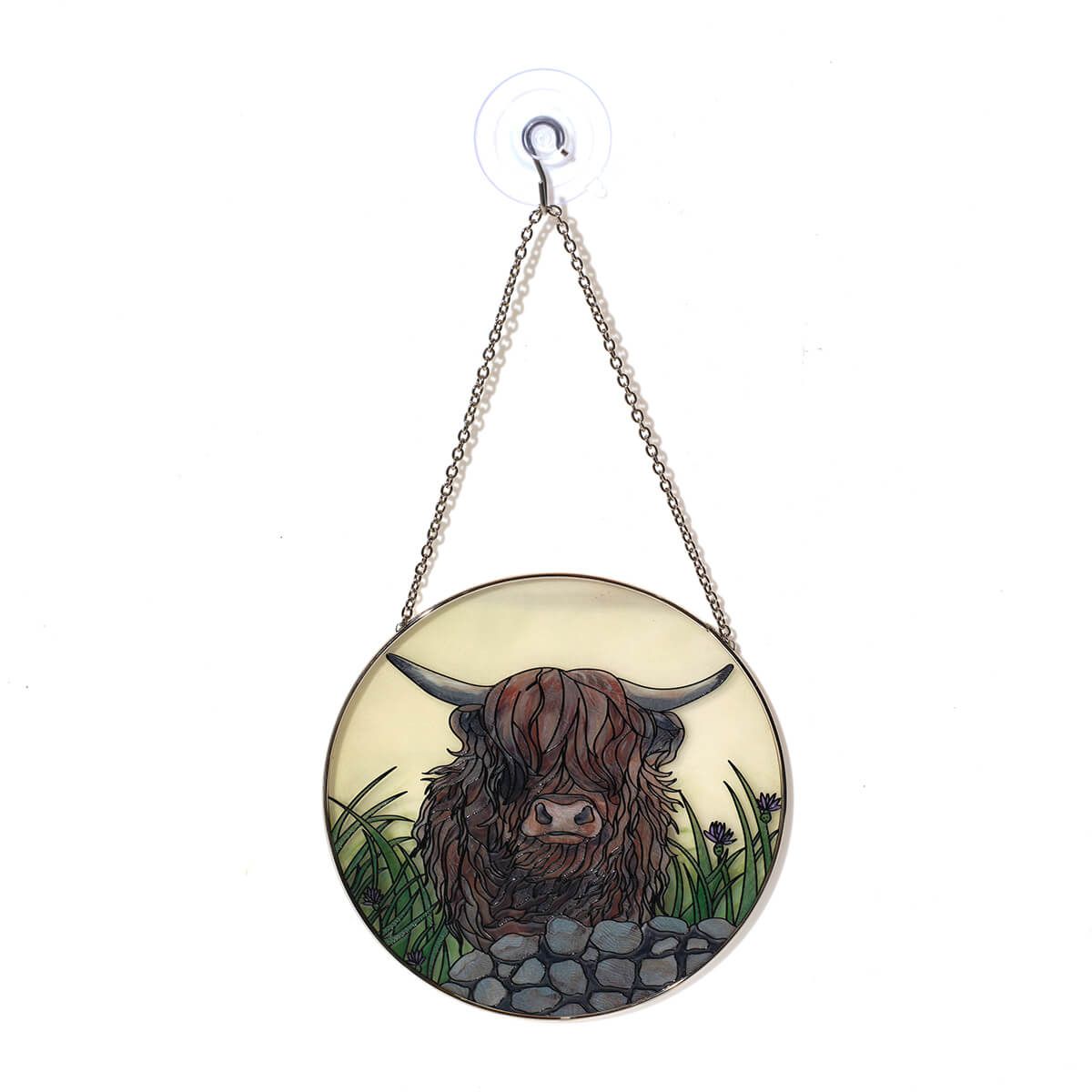 LANGS Dougal Highland Cow Stained Glass Sun Catcher Hanger 16cm