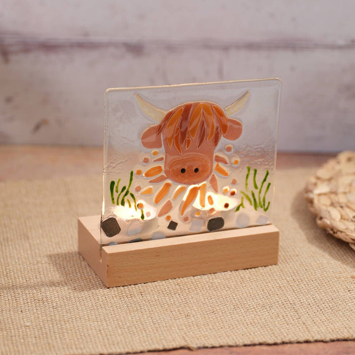 LANGS Highland Cow Fussed Glass Double Tealight Holder 15cm