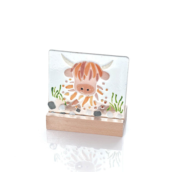 LANGS Highland Cow Fussed Glass Double Tealight Holder 15cm