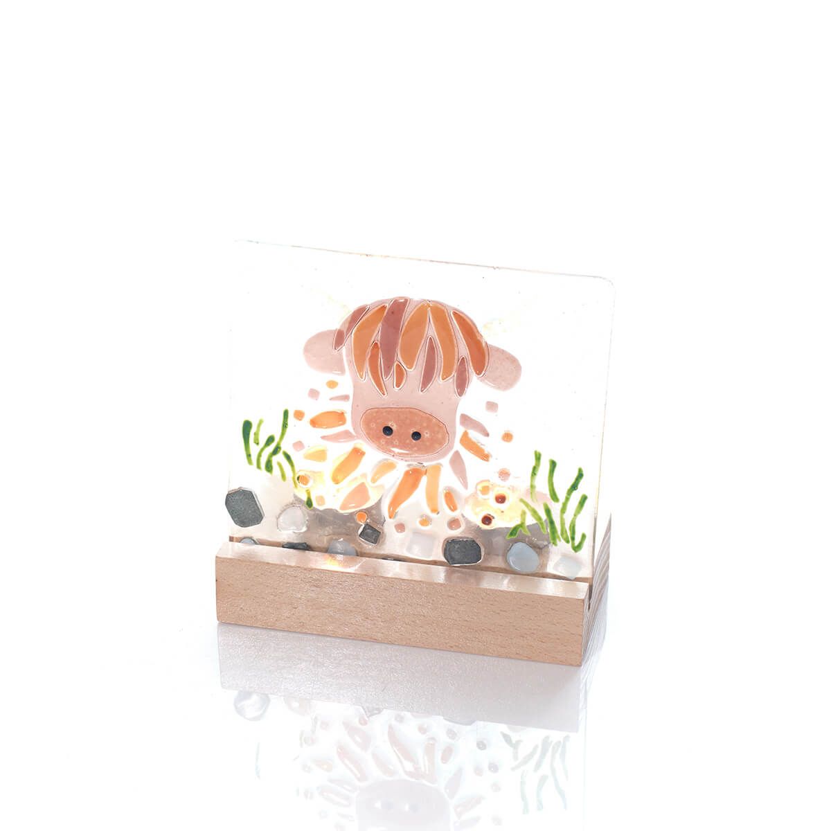 LANGS Highland Cow Fussed Glass Double Tealight Holder 15cm