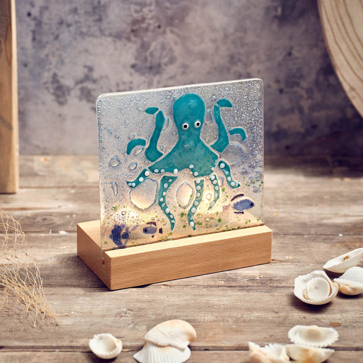 LANGS Octopus Fussed Glass Double Tealight Holder 15cm