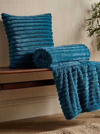 CATHERINE LANSFIELD Cosy Ribbed Blanket Throw - Teal