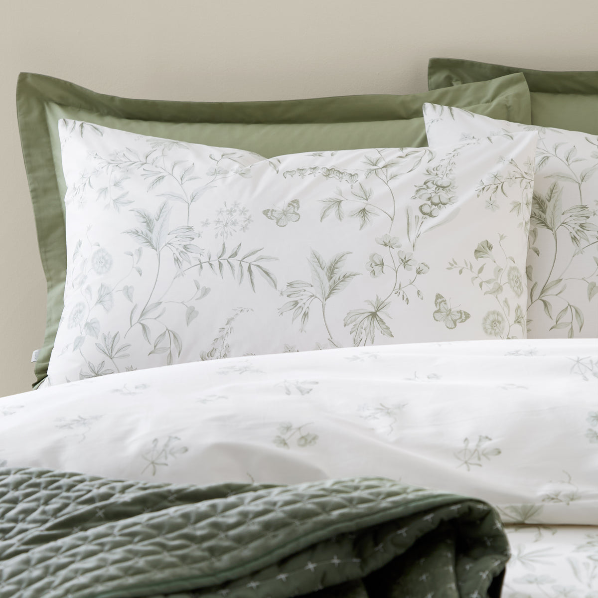BIANCA Thea Floral Cotton Reversible Duvet Set - Green