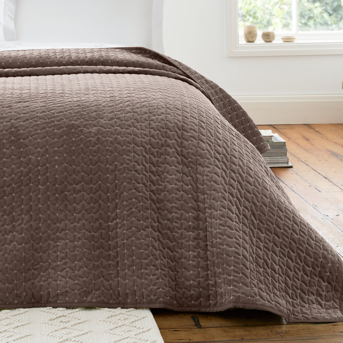 BIANCA Attica Velvet Bedspread 240x260cm - Chocolate