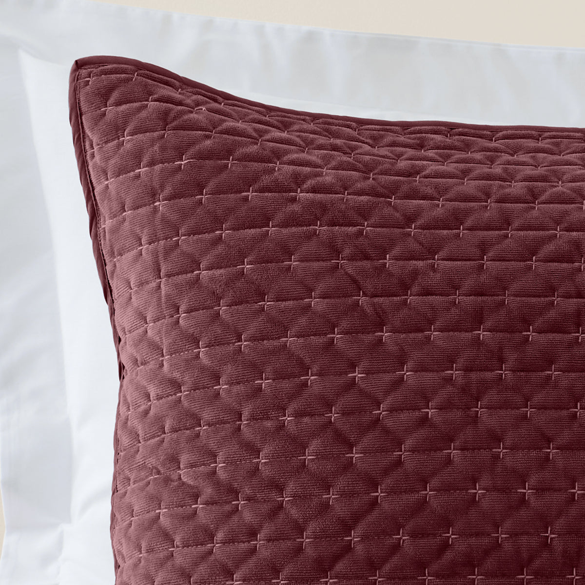 BIANCA Attica Velvet Embroidered Pillow Sham Pair 50x75cm - Burgundy