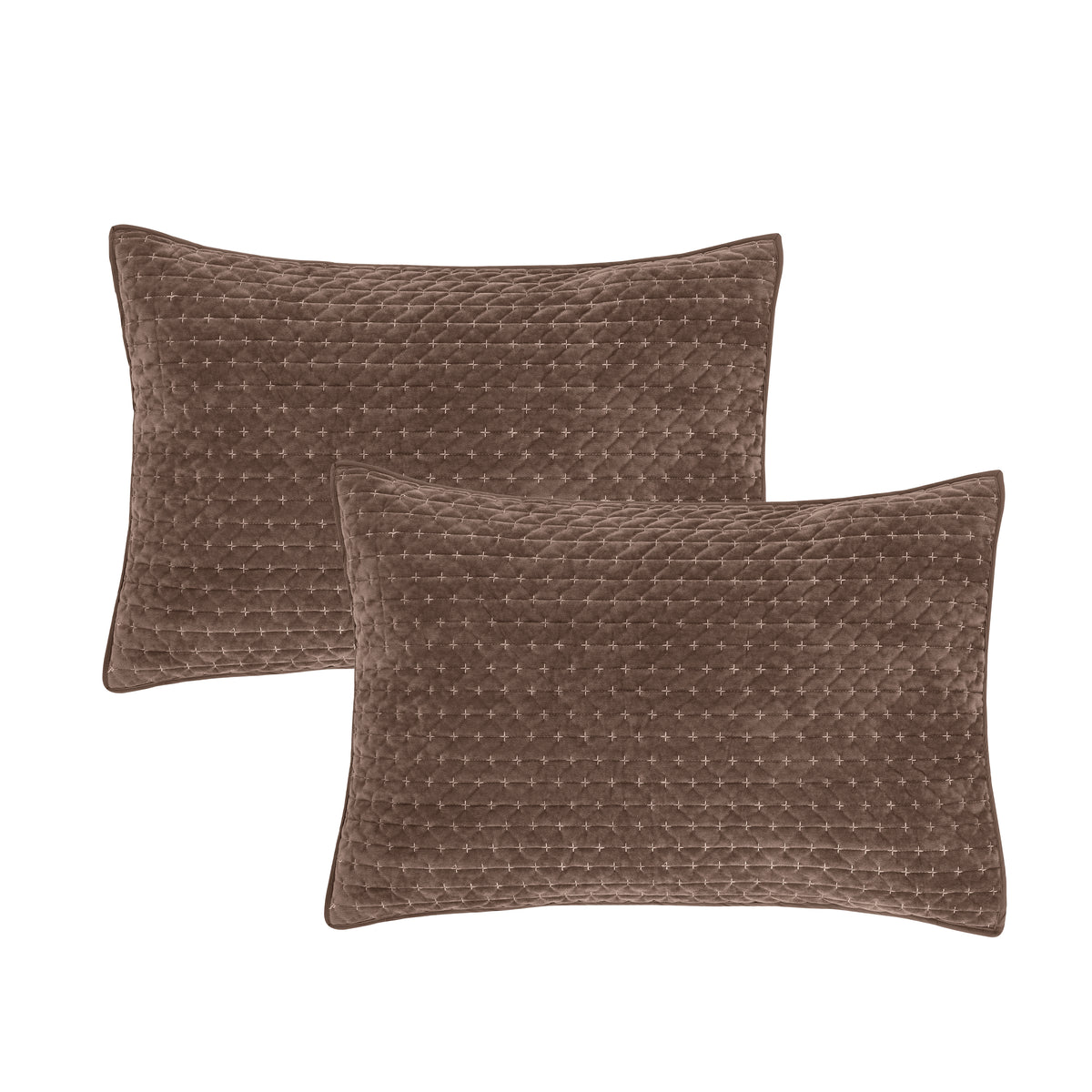 BIANCA Attica Velvet Embroidered Pillow Sham Pair 50x75cm - Chocolate