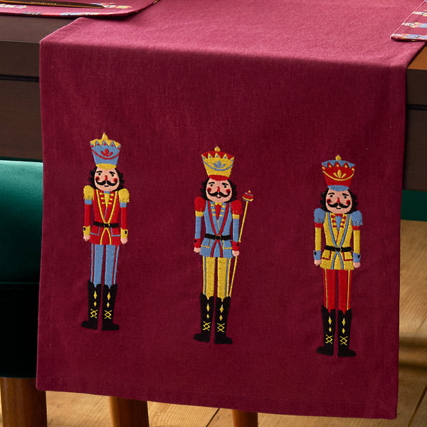 CATHERINE LANSFIELD Christmas Nutcracker Table Runner 33x220cm - Burgundy