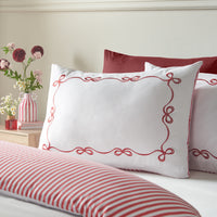 CATHERINE LANSFIELD Bow Embroidery Reversible Duvet Set - White/Red