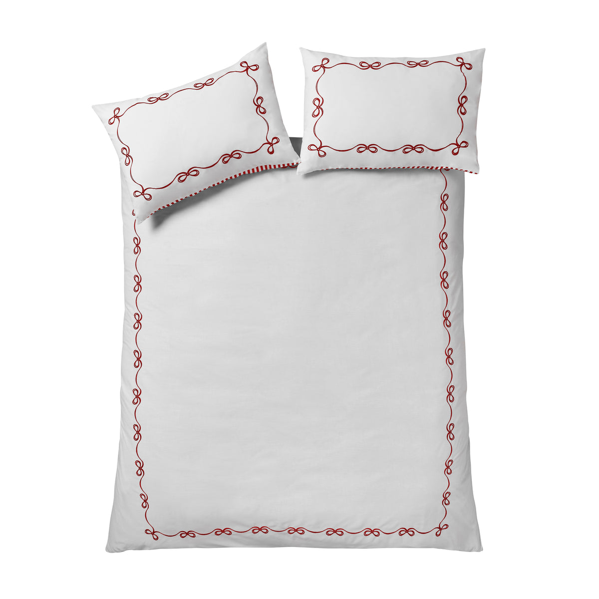 CATHERINE LANSFIELD Bow Embroidery Reversible Duvet Set - White/Red