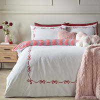 CATHERINE LANSFIELD Bow Embroidery Reversible Duvet Set - White/Red