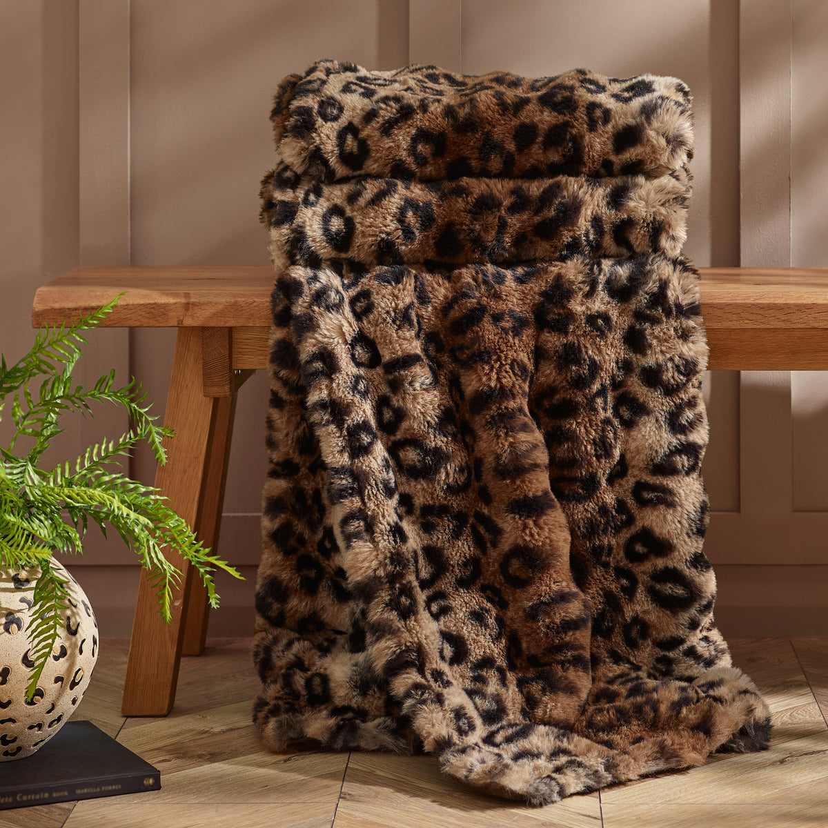 CATHERINE LANSFIELD Soft and Cosy Faux Fur Animal Print Throw