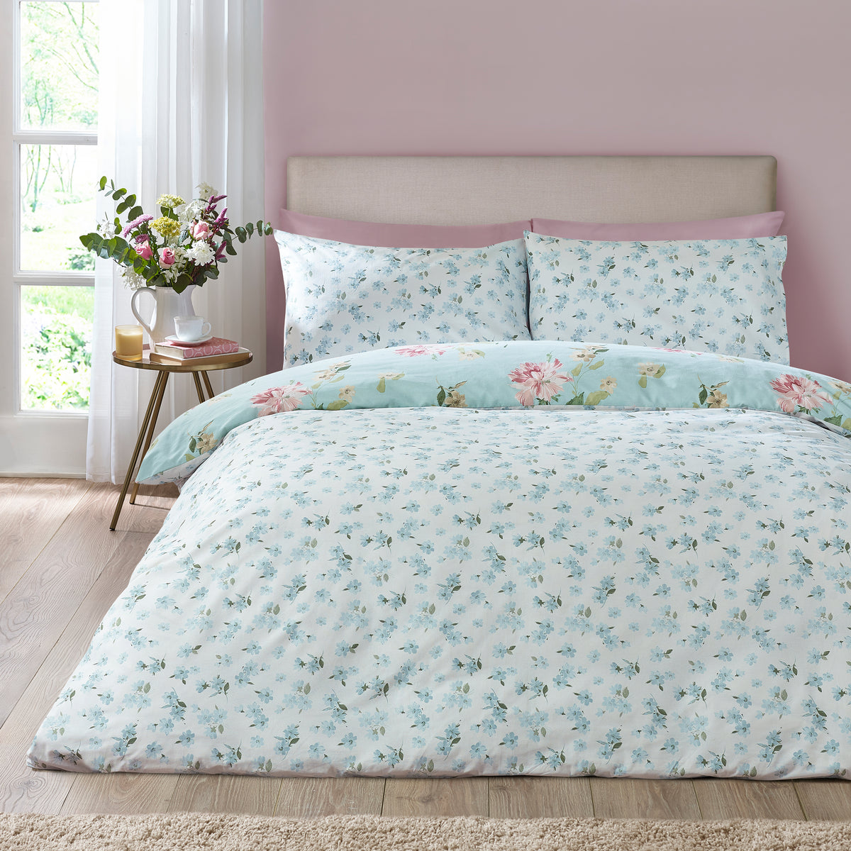 CATHERINE LANSFIELD Avebury Floral Duvet Set - Duck Egg