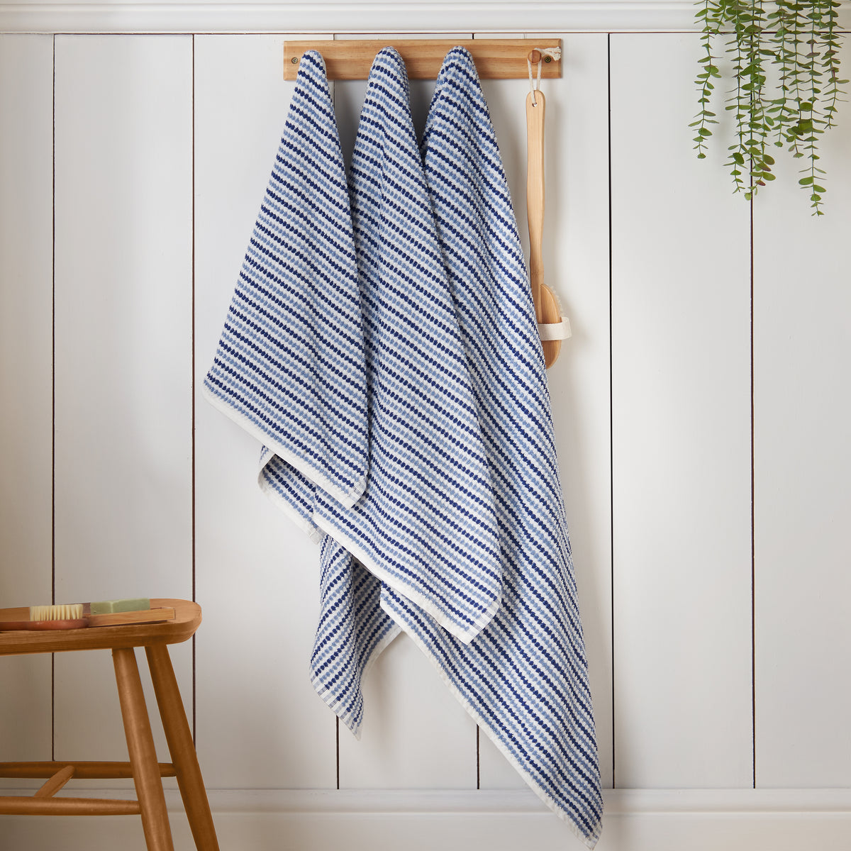 CATHERINE LANSFIELD Rice Weave Stripe Cotton Towel Collection - Blue (Available in 3 Sizes)