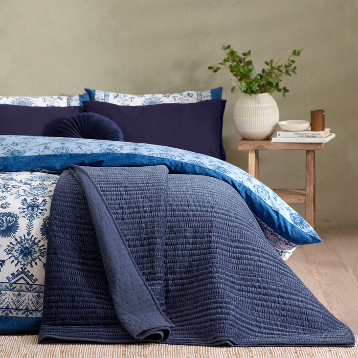 CATHERINE LANSFIELD Velvet Pinsonic Quilted Bedspread 220x220cm - Navy