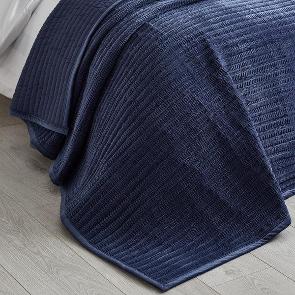 CATHERINE LANSFIELD Velvet Pinsonic Quilted Bedspread 220x220cm - Navy