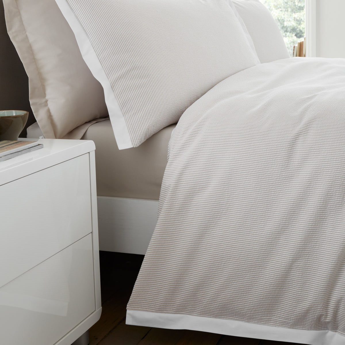 BIANCA Seersucker Woven Stripe Duvet Set - Natural