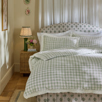 CATH KIDSTON Painted Gingham Lace 100% Cotton Duvet Cover Set - Green