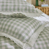CATH KIDSTON Painted Gingham Lace 100% Cotton Duvet Cover Set - Green