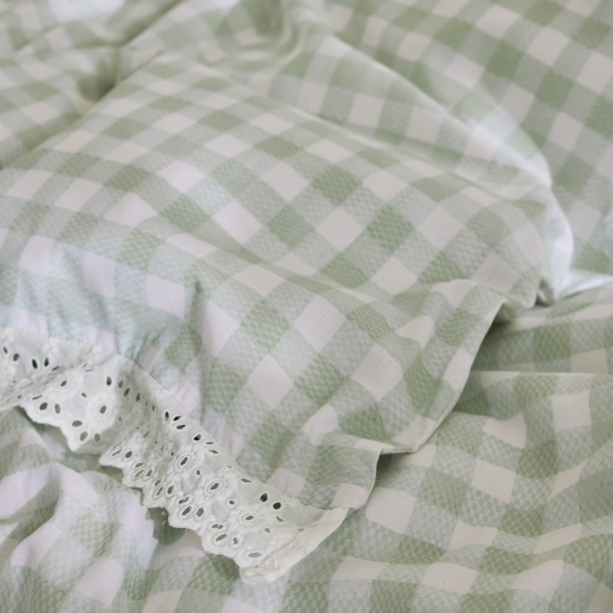 CATH KIDSTON Painted Gingham Lace 100% Cotton Duvet Cover Set - Green