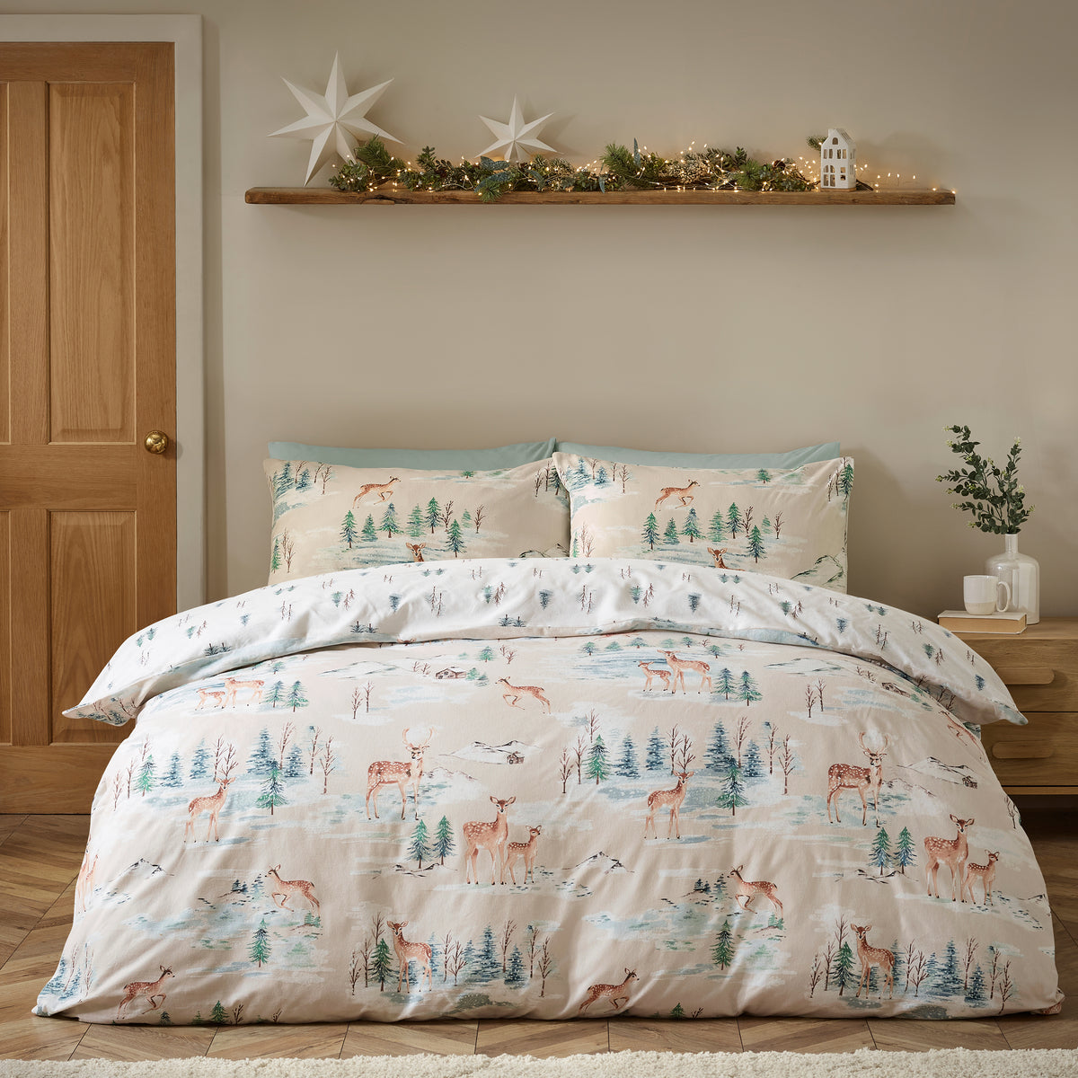 CATHERINE LANSFIELD Brushed Cotton Christmas Deer Duvet Cover Set