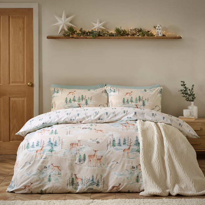 CATHERINE LANSFIELD Brushed Cotton Christmas Deer Duvet Cover Set