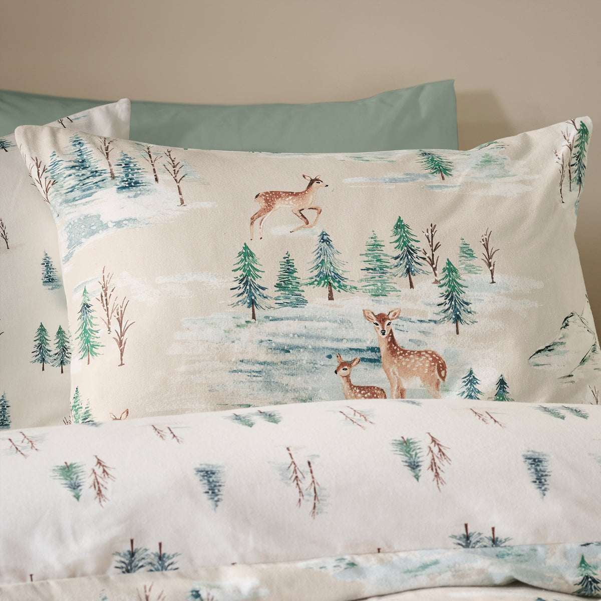 CATHERINE LANSFIELD Brushed Cotton Christmas Deer Duvet Cover Set