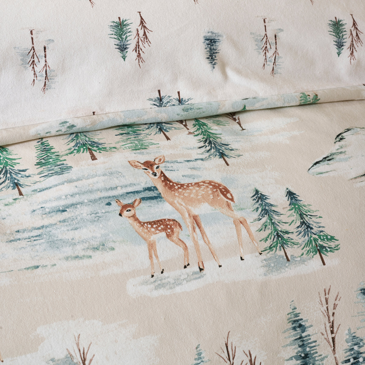 CATHERINE LANSFIELD Brushed Cotton Christmas Deer Duvet Cover Set