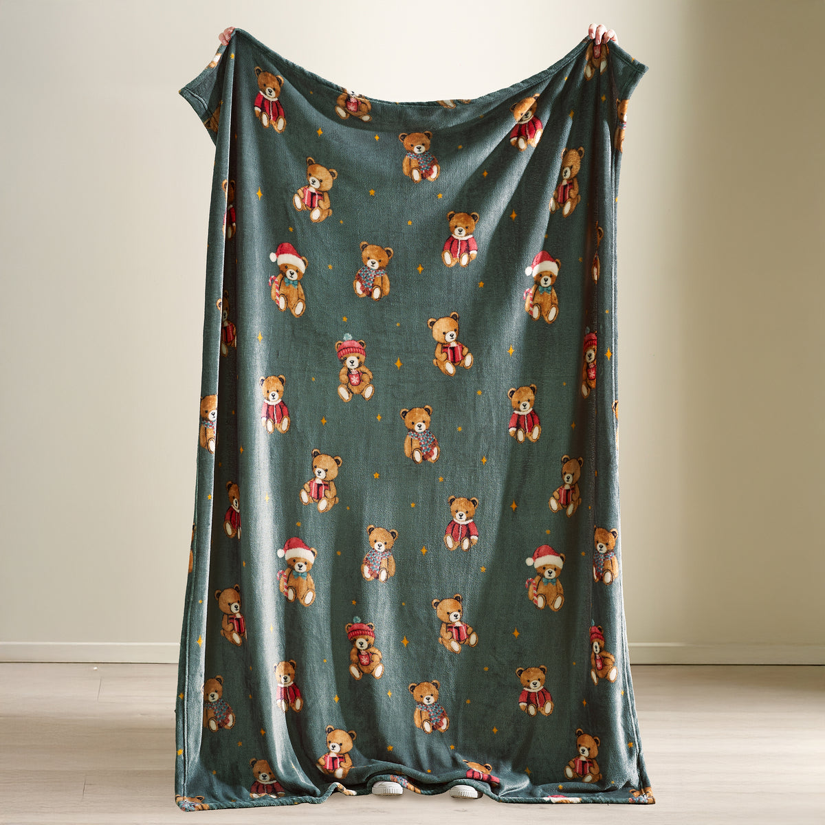 CATHERINE LANSFIELD Christmas Tartan Teddy Bear Soft Fleece Throw 130x170cm
