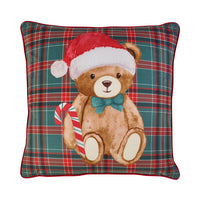 CATHERINE LANSFIELD Christmas Tartan Teddy Bear Filled Cushion 45x45cm