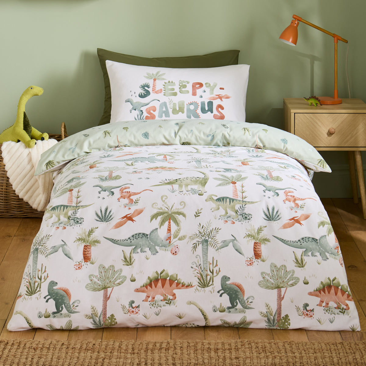 CATHERINE LANSFIELD Brushed Sleepy Saurus Dino Duvet Cover Set