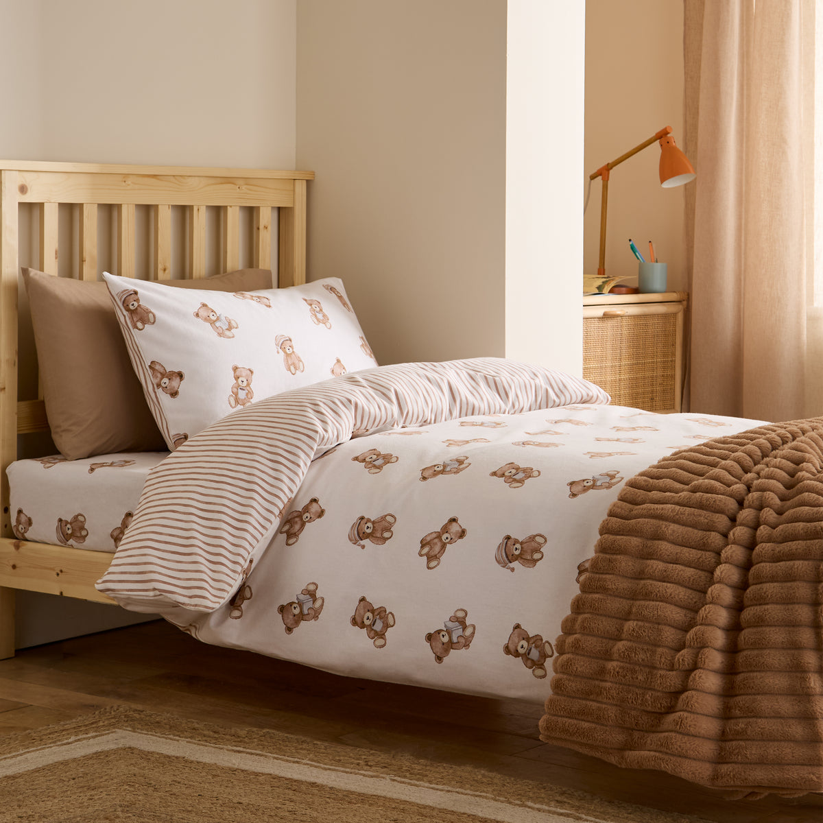 CATHERINE LANSFIELD Brushed 100% Cotton Teddy Bear Duvet Cover Set