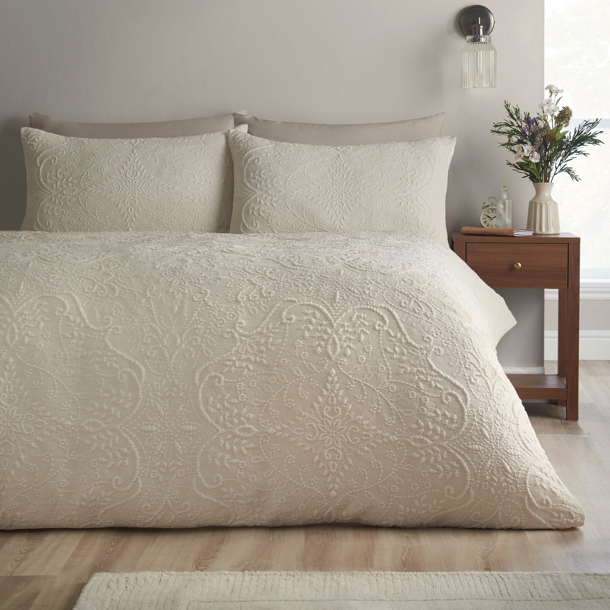 CATHERINE LANSFIELD Amelia Jacquard Duvet Cover Set - Cream