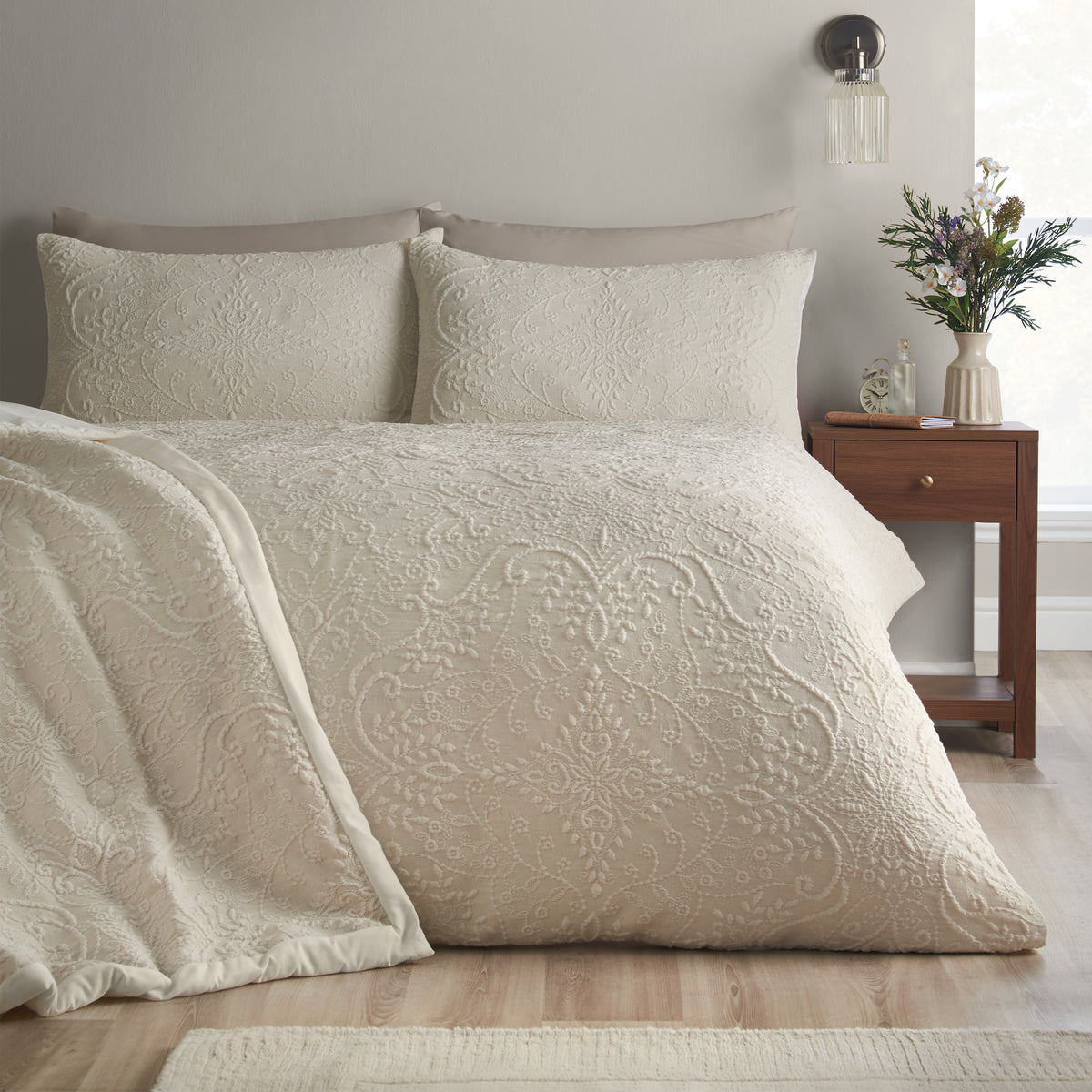 CATHERINE LANSFIELD Amelia Jacquard Duvet Cover Set - Cream