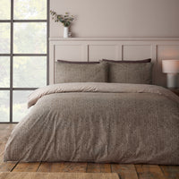 CATHERINE LANSFIELD Brushed 100% Cotton Herringbone Duvet Cover Set - Chocolate