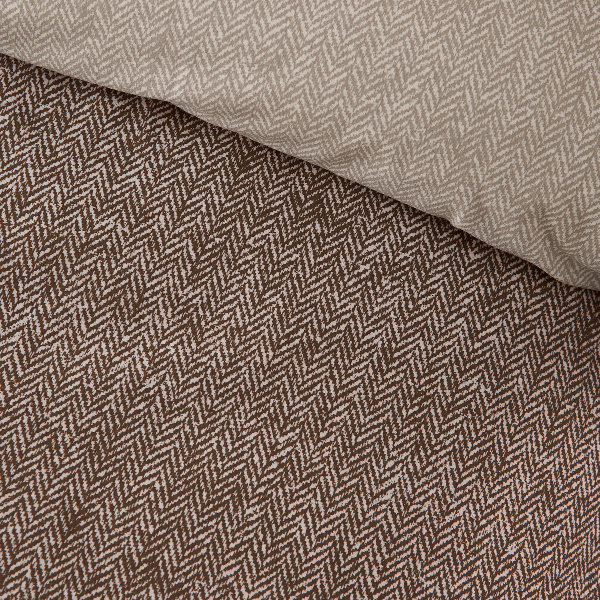 CATHERINE LANSFIELD Brushed 100% Cotton Herringbone Duvet Cover Set - Chocolate