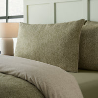 CATHERINE LANSFIELD Brushed 100% Cotton Herringbone Duvet Cover Set - Green